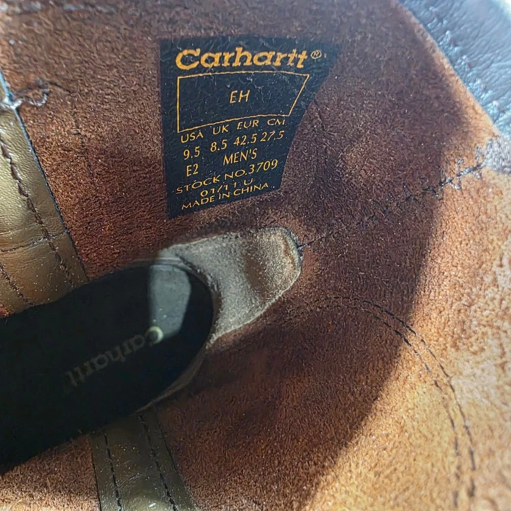 Carhartt Mens 9.5 E2 Brown Leather Wellington Work Boots Vibram EH 3709 - Picture 8 of 8